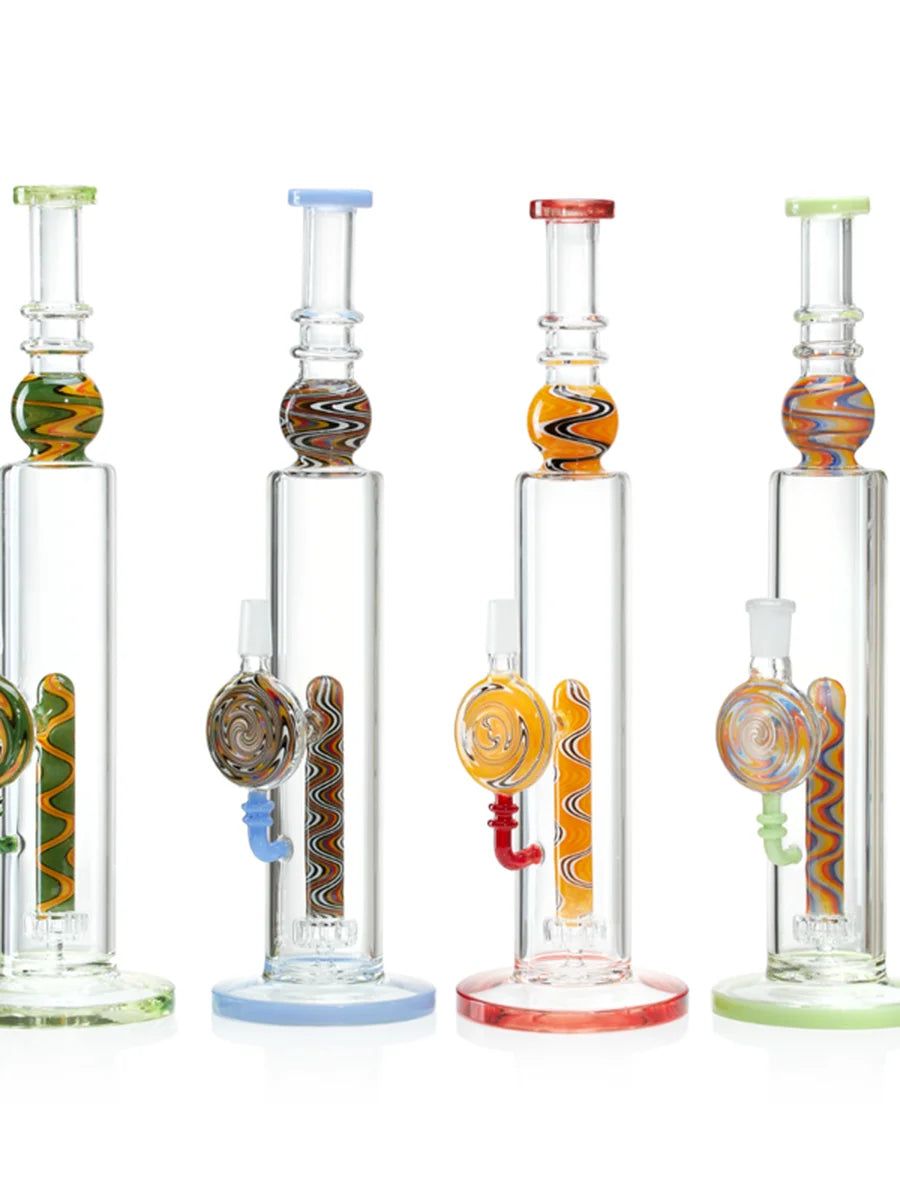 Four Lookah 13.5" Candy Bongs with showerhead perc, clear borosilicate glass, and colorful accents.