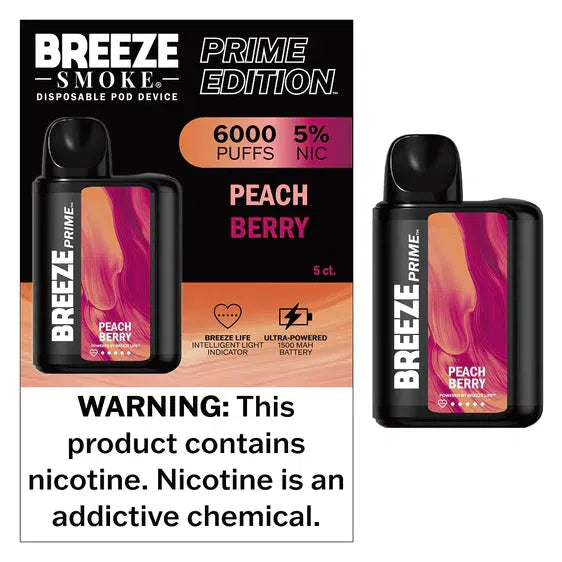 Breeze Prime 6000 Puff Nicotine Disposable-Breeze-Peach Berry-NYC Glass