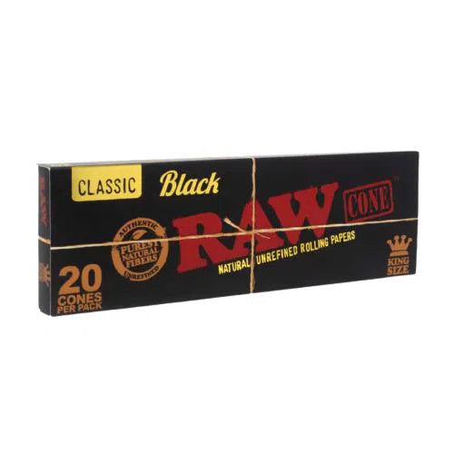 RAW Black Classic King Size Cones - 20pk Box-RAW-King Size Full Box: 12 Packs (240 Cones)-NYC Glass