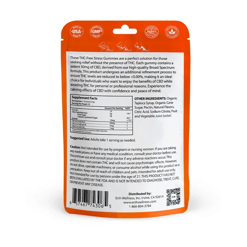 THC-Free STRESS Gummies - Juicy Orange (1500 mg CBD Total)