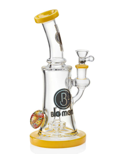 Lookah Big Mom 9.5" dab rig with clear glass, yellow accents, and a colorful flower seal.