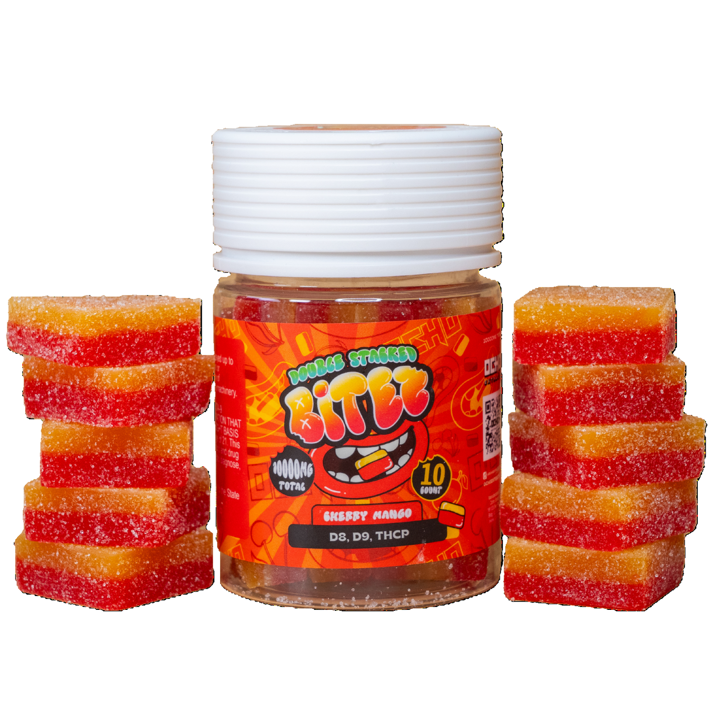 BITEZ Double Stacked Gummies 10,000mg Jarz Delta 8 + Delta 9 + THCP-BITEZ-Cherry Mango-NYC Glass