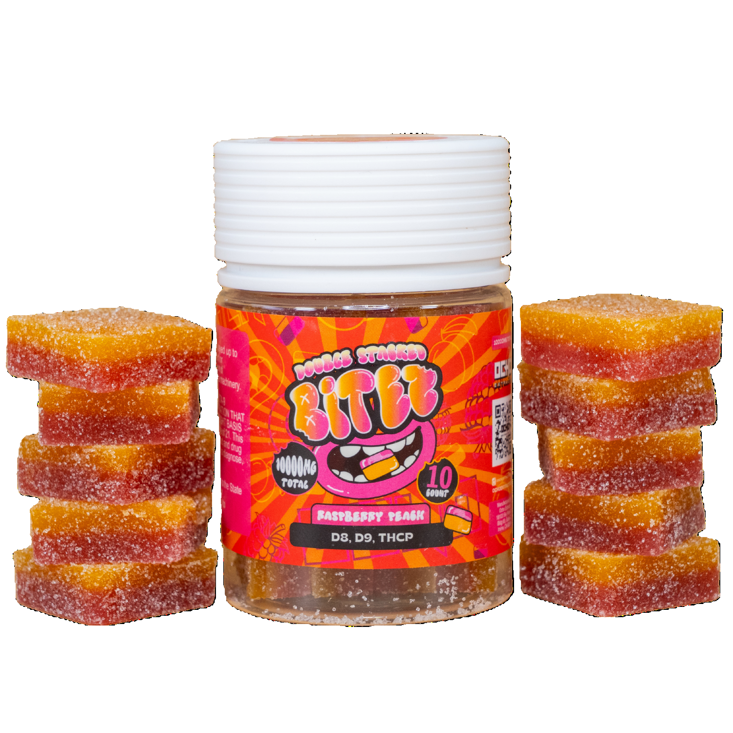 BITEZ Double Stacked Gummies 10,000mg Jarz Delta 8 + Delta 9 + THCP-BITEZ-Raspberry Peach-NYC Glass