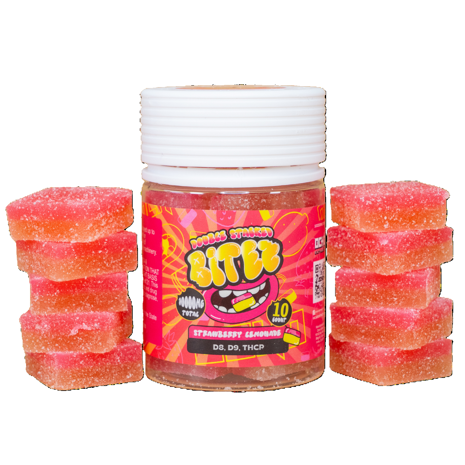 BITEZ Double Stacked Gummies 10,000mg Jarz Delta 8 + Delta 9 + THCP-BITEZ-Strawberry Lemonade-NYC Glass