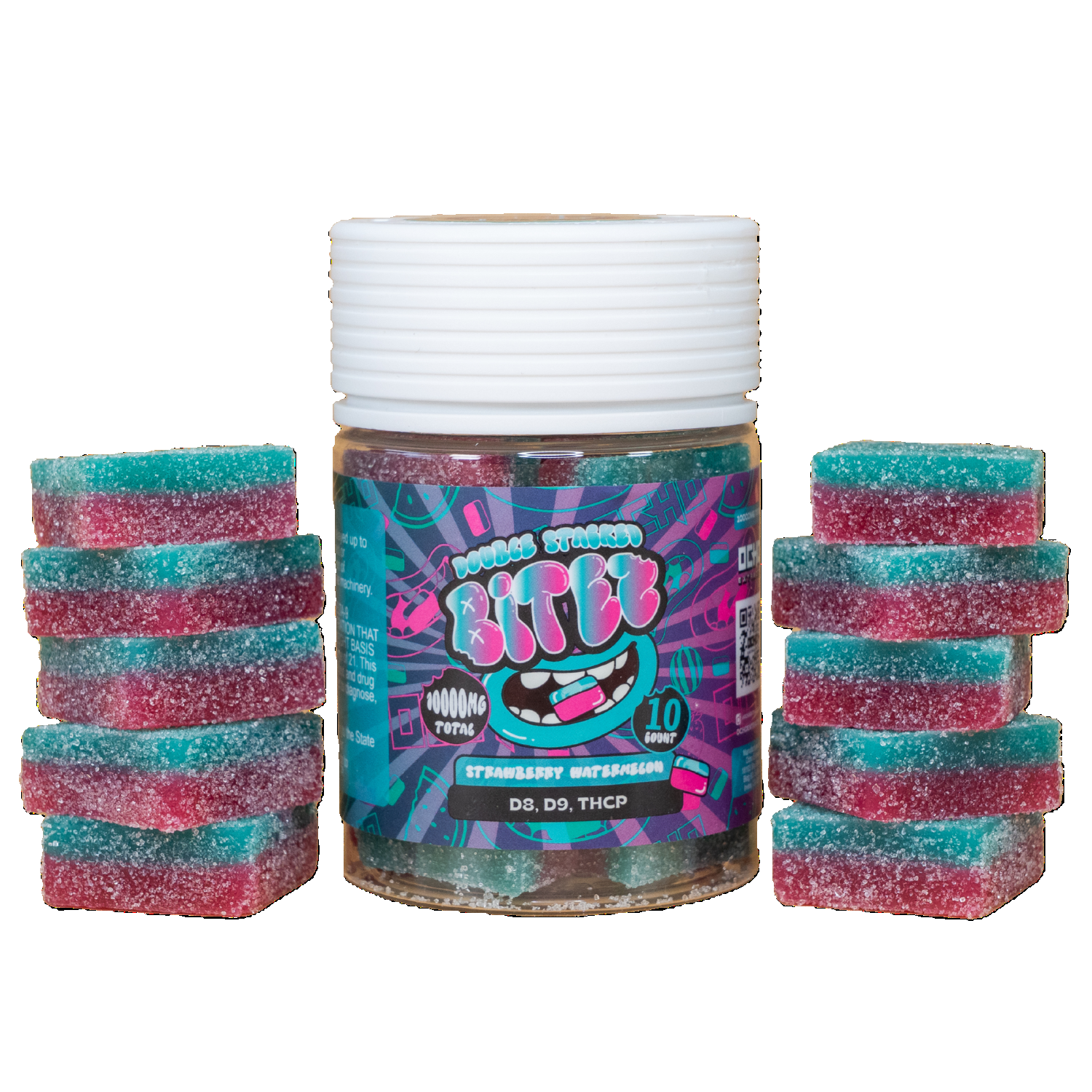 BITEZ Double Stacked Gummies 10,000mg Jarz Delta 8 + Delta 9 + THCP-BITEZ-Strawberry Watermelon-NYC Glass