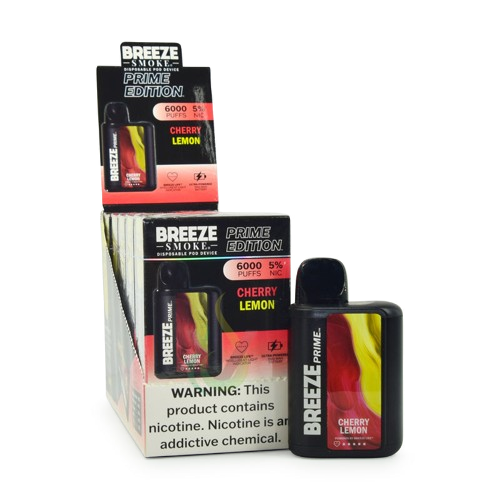 Breeze Prime 6,000 Puff Nicotine Disposable 5pk-Breeze-Cherry Lemon-NYC Glass