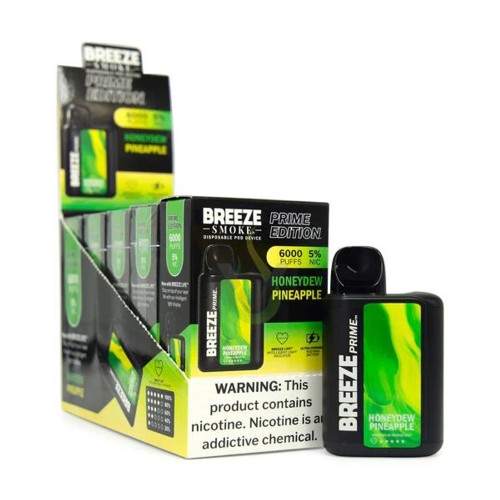 Breeze Prime 6,000 Puff Nicotine Disposable 5pk-Breeze-Honeydew Pineapple-NYC Glass