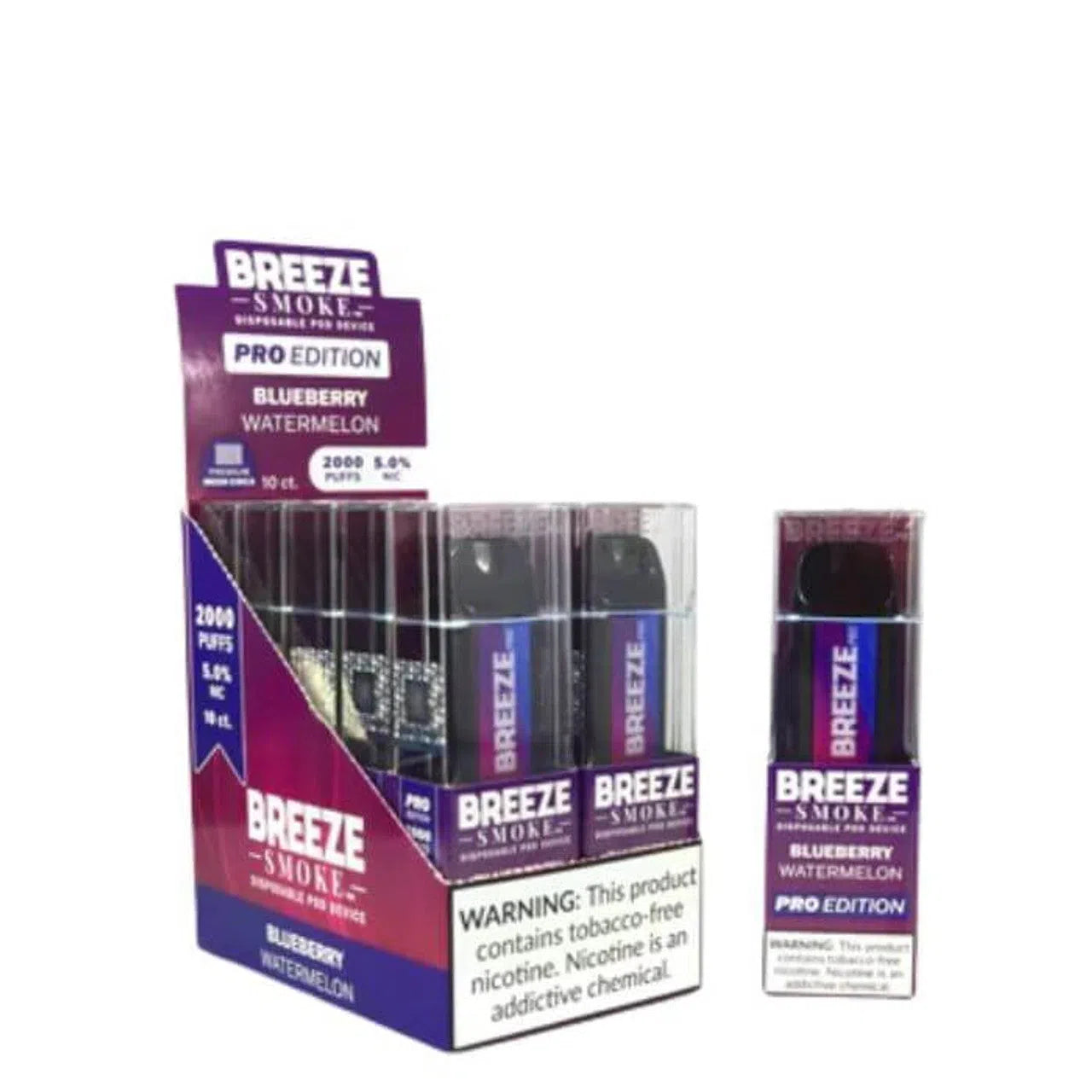 Breeze Pro 2000 Puff Nicotine Disposable - Full Box-Breeze-Blueberry Watermelon-NYC Glass