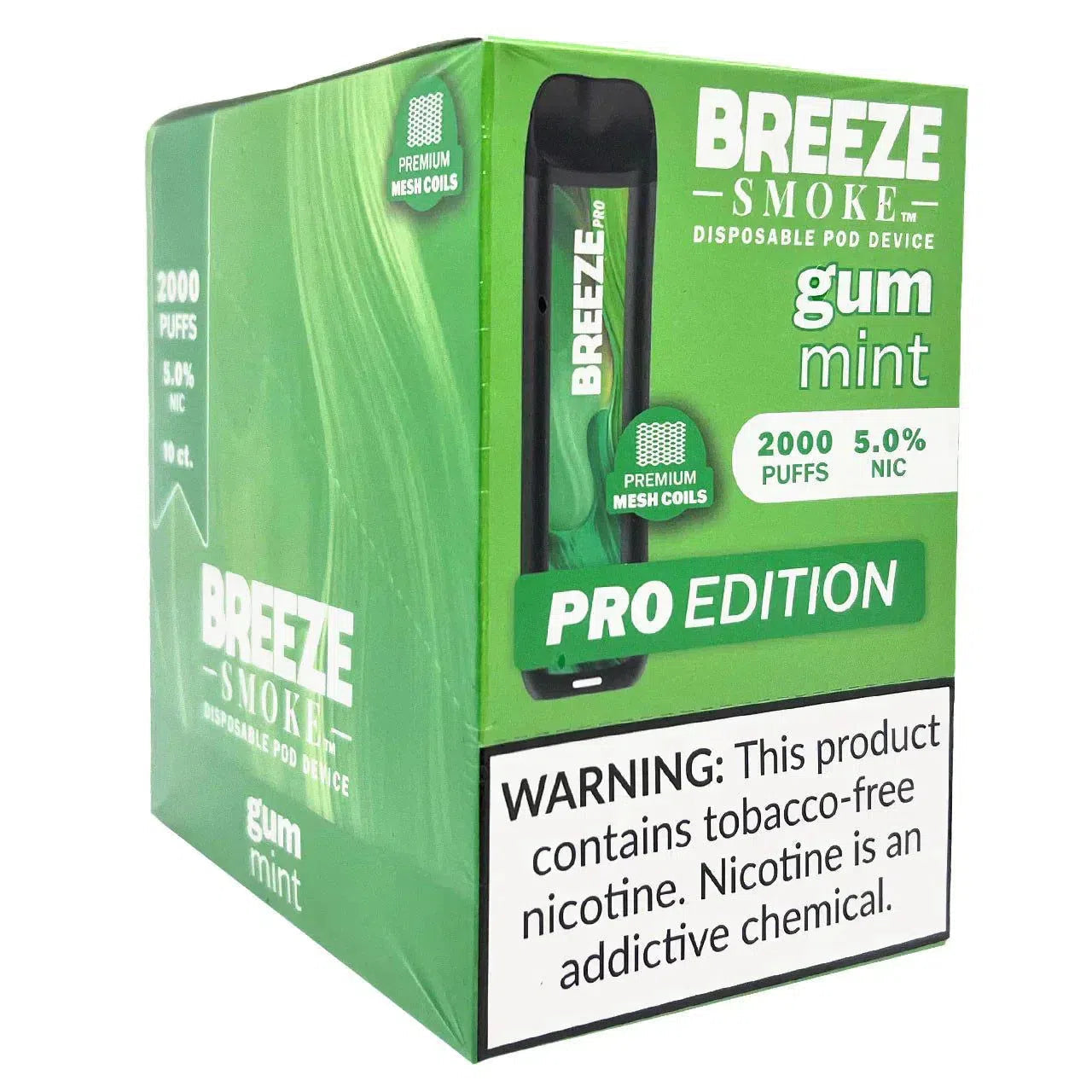 Breeze Pro 2000 Puff Nicotine Disposable - Full Box-Breeze-Gum Mint-NYC Glass