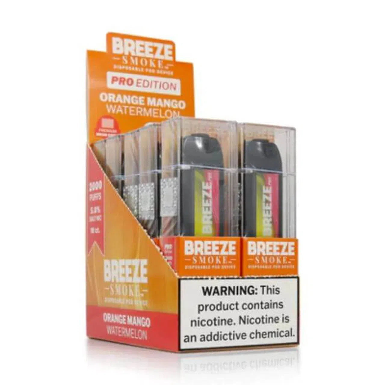 Breeze Pro 2000 Puff Nicotine Disposable - Full Box-Breeze-Orange Mango Watermelon-NYC Glass