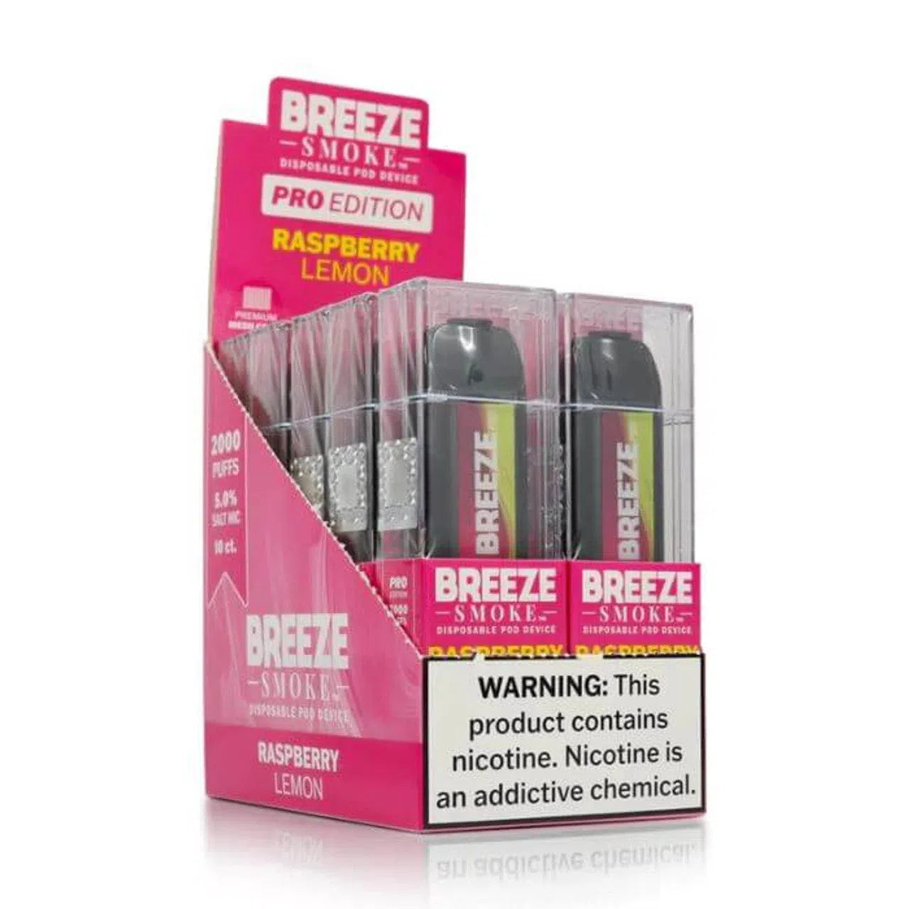 Breeze Pro 2000 Puff Nicotine Disposable - Full Box-Breeze-Raspberry Lemon-NYC Glass