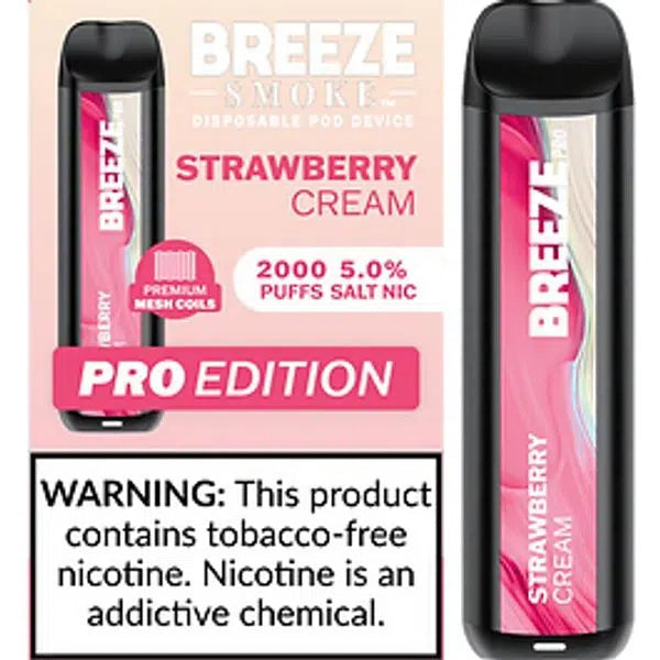 Breeze Pro 2000 Puff Nicotine Disposable - Full Box-Breeze-Strawberry Cream-NYC Glass