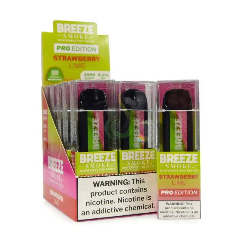 Breeze Pro 2000 Puff Nicotine Disposable - Full Box-Breeze-Strawberry Lime-NYC Glass