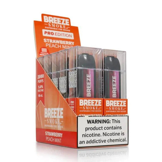 Breeze Pro 2000 Puff Nicotine Disposable - Full Box-Breeze-Strawberry Peach Mint-NYC Glass