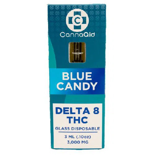 CannaAid Delta 8 + Live Resin CDT 3ml Glass Rechargeable Disposable-CannaAid-Blue Candy (Indica)-NYC Glass