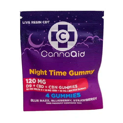 CannaAid Delta 9 + CBD + CBN Night Time Gummies 120mg 4ct Bag-CannaAid-NYC Glass