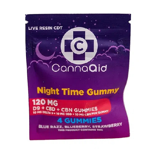 CannaAid Delta 9 + CBD + CBN Night Time Gummies 120mg 4ct Bag-THC Edibles-CannaAid-NYC Glass