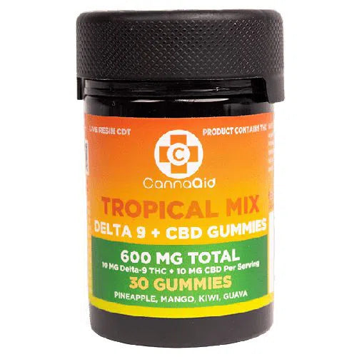 CannaAid Delta 9 + CBD Gummies 600mg Jar-CannaAid-Tropical Mix-NYC Glass