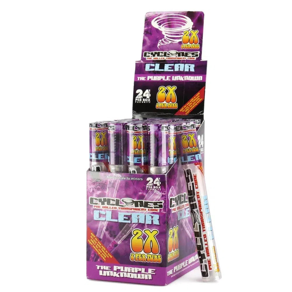 Cyclones Clear Pre-Rolled Cones - 24pk Box-Cyclones-Purple Unk Full Box (48 cones)-NYC Glass