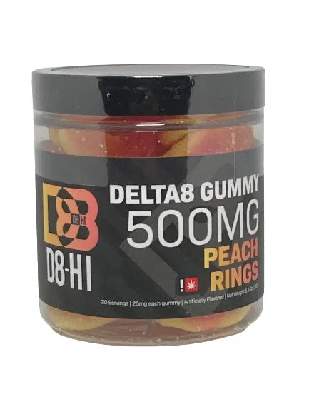 D8-HI Delta 8 Gummies 500mg 20ct Jar-D8-HI-Peach Rings-NYC Glass