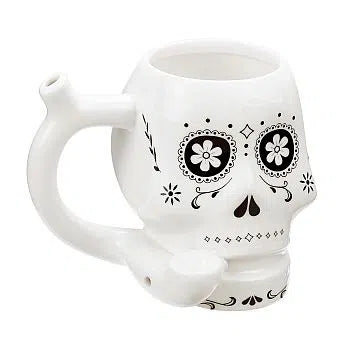Fashion Craft Ceramic Mug (Assorted Designs)-Hand Pipe-Fashion Craft-White with Black Trim Skull-NYC Glass