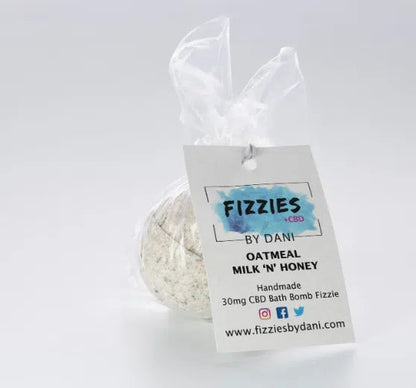 Fizzies+ 30mg CBD Oatmeal Milk 'N' Honey Bath Bomb-CBD Bath Bombs-Fizzies By Dani-NYC Glass