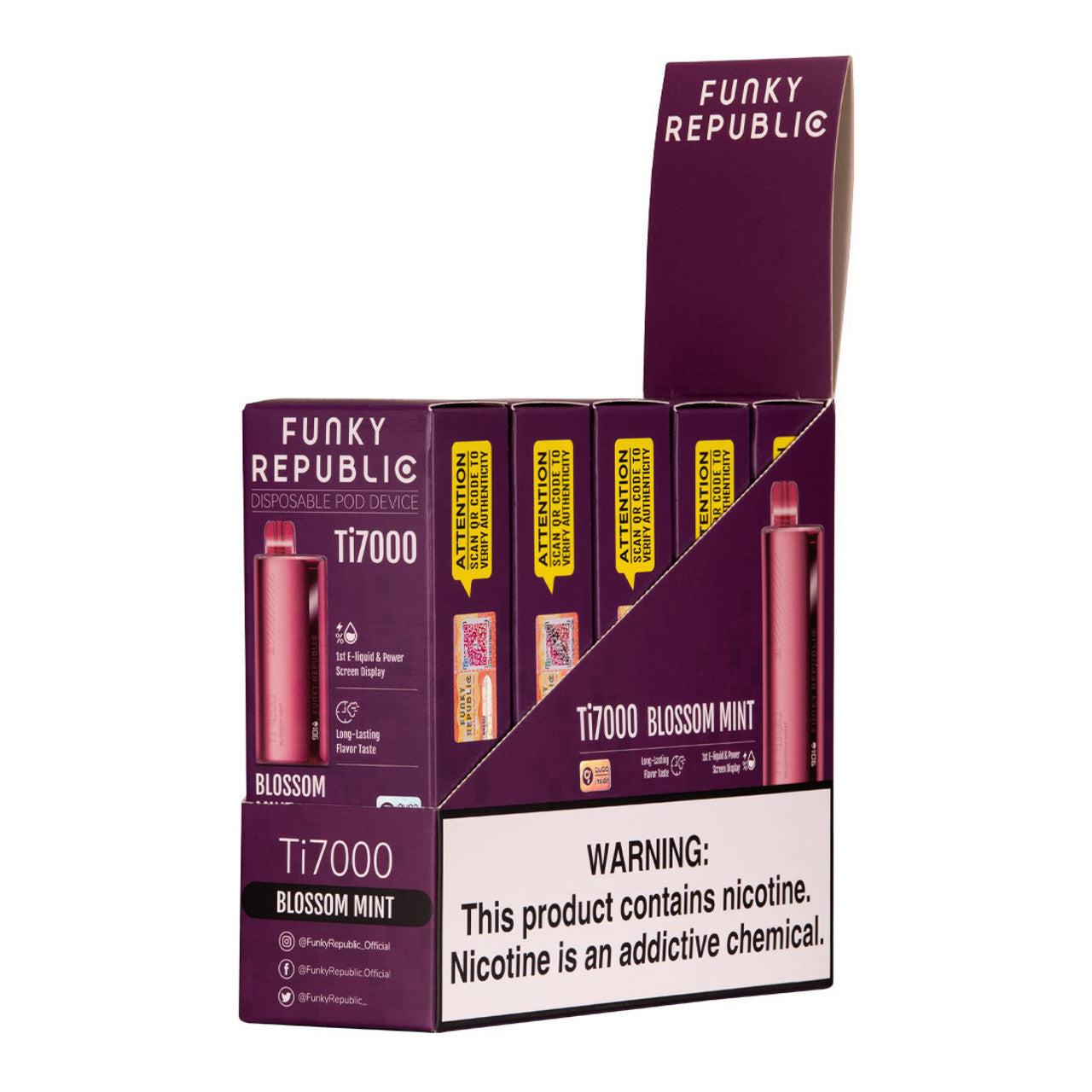 Funky Republic TI7000 7,000 Puff Rechargeable Nicotine Disposable 5pk-Funky Republic-Blossom Mint-NYC Glass