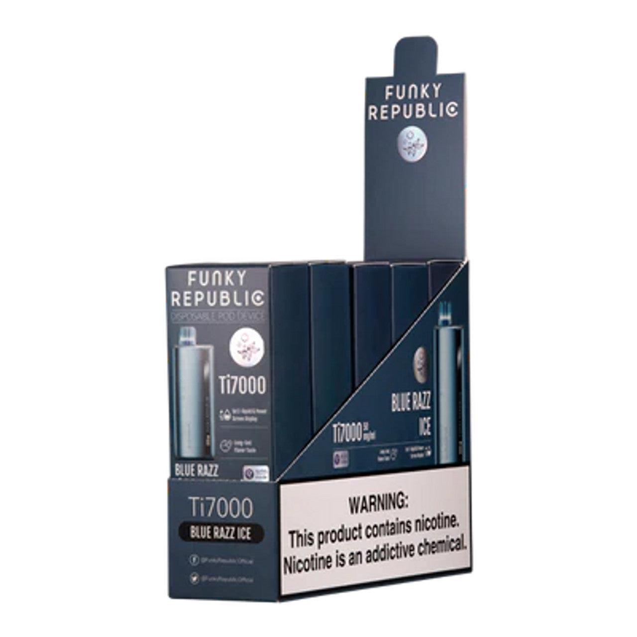 Funky Republic TI7000 7,000 Puff Rechargeable Nicotine Disposable 5pk-Funky Republic-Blue Razz Ice-NYC Glass