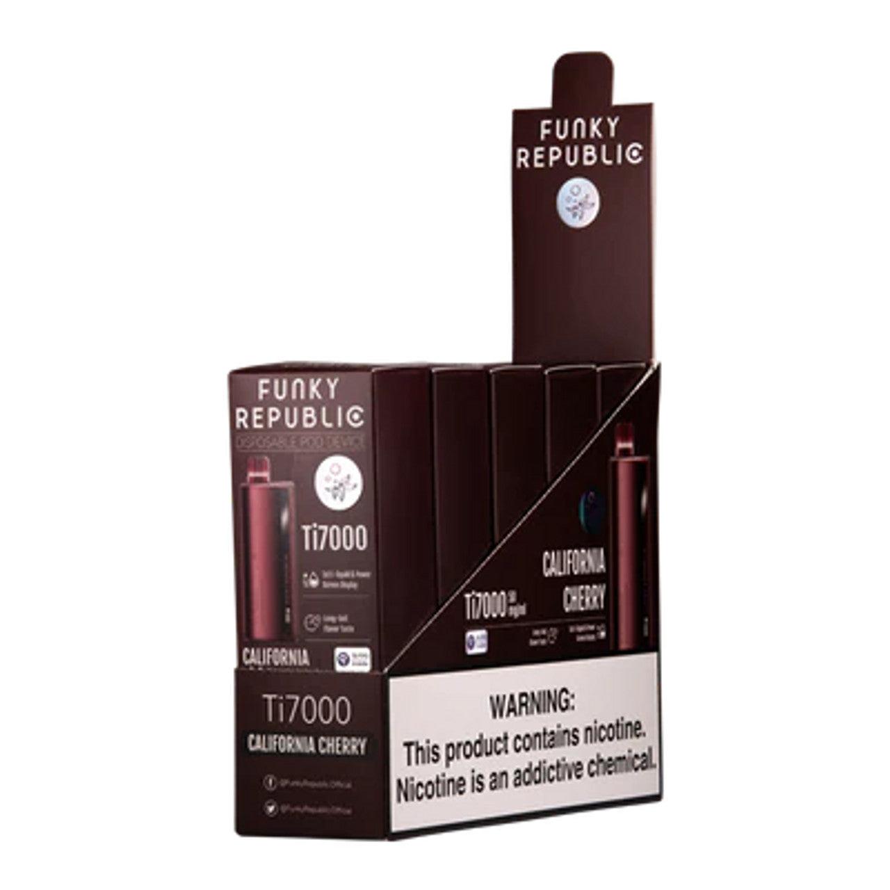 Funky Republic TI7000 7,000 Puff Rechargeable Nicotine Disposable 5pk-Funky Republic-California Cherry-NYC Glass