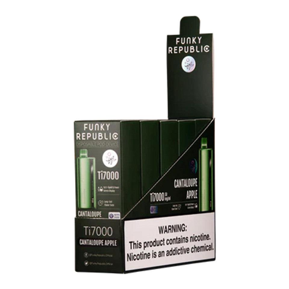 Funky Republic TI7000 7,000 Puff Rechargeable Nicotine Disposable 5pk-Funky Republic-Cantaloupe Apple-NYC Glass