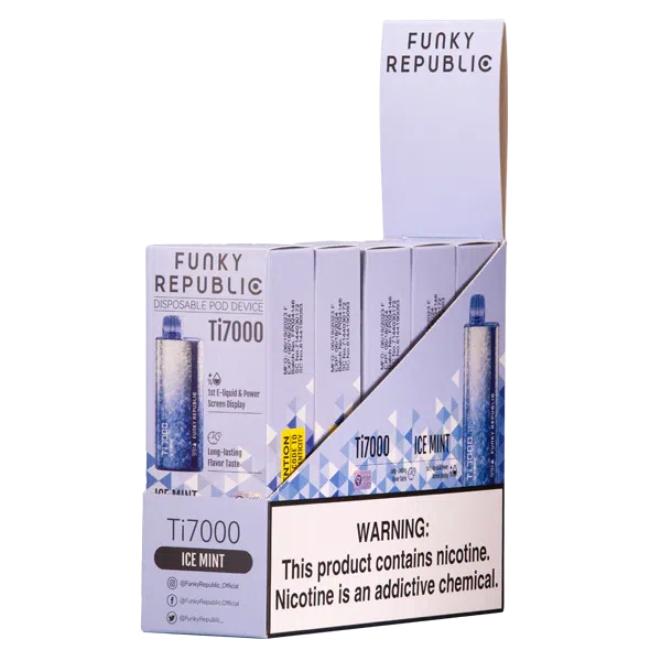 Funky Republic TI7000 7,000 Puff Rechargeable Nicotine Disposable 5pk-Funky Republic-Ice Mint-NYC Glass