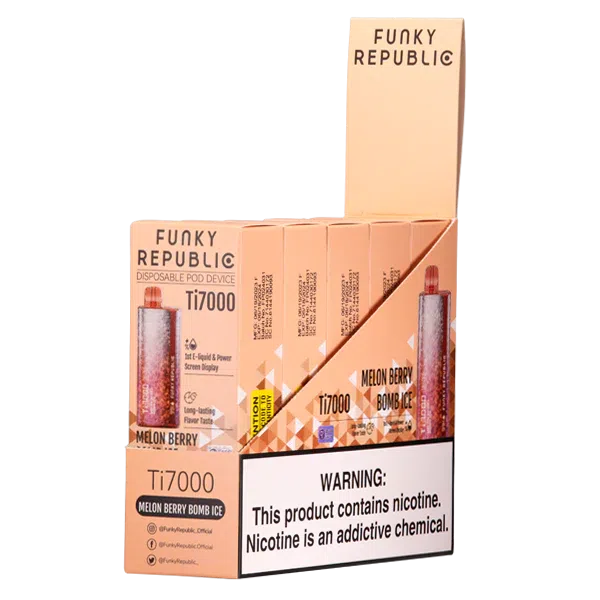 Funky Republic TI7000 7,000 Puff Rechargeable Nicotine Disposable 5pk-Funky Republic-Melon Berry Bomb Ice-NYC Glass