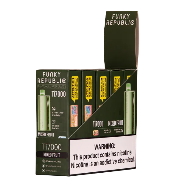 Funky Republic TI7000 7,000 Puff Rechargeable Nicotine Disposable 5pk-Funky Republic-Mixed Fruit-NYC Glass