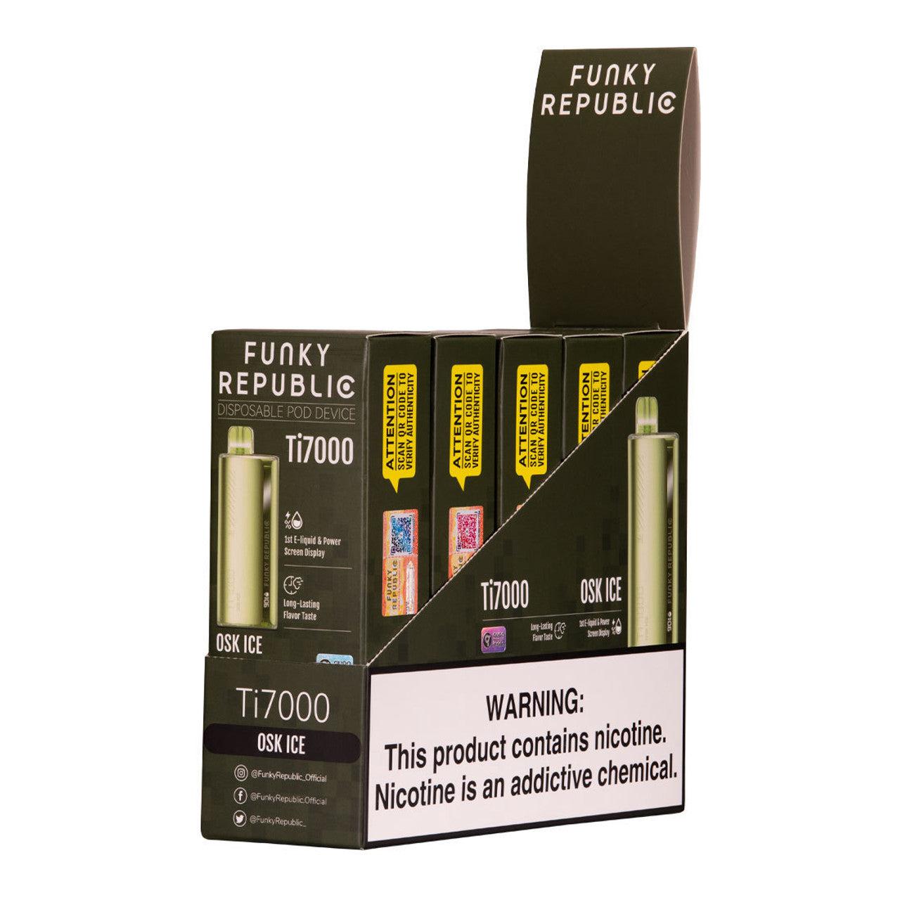 Funky Republic TI7000 7,000 Puff Rechargeable Nicotine Disposable 5pk-Funky Republic-OSK Ice-NYC Glass