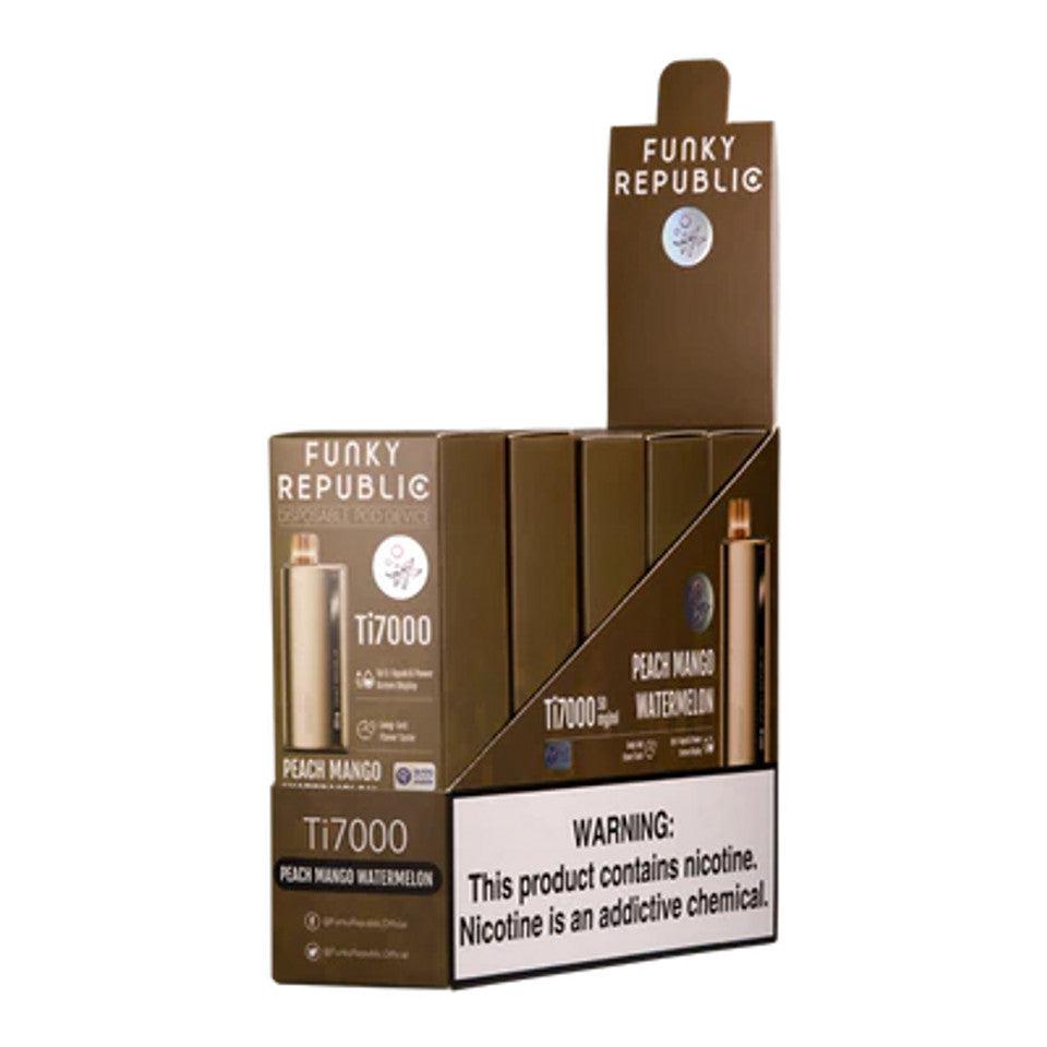 Funky Republic TI7000 7,000 Puff Rechargeable Nicotine Disposable 5pk-Funky Republic-Peach Mango Watermelon-NYC Glass