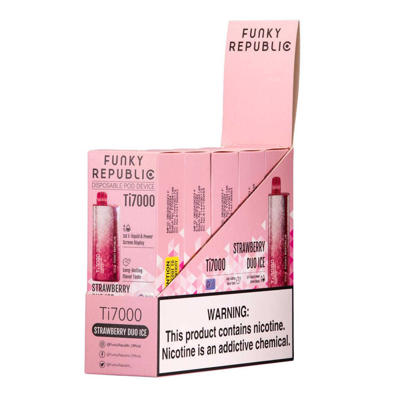 Funky Republic TI7000 7,000 Puff Rechargeable Nicotine Disposable 5pk-Funky Republic-Strawberry Duo Ice-NYC Glass