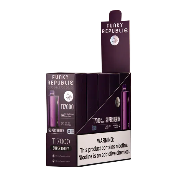 Funky Republic TI7000 7,000 Puff Rechargeable Nicotine Disposable 5pk-Funky Republic-Super Berry (Berry Mix)-NYC Glass