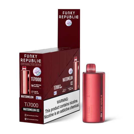 Funky Republic TI7000 7,000 Puff Rechargeable Nicotine Disposable 5pk-Funky Republic-Watermelon Ice-NYC Glass