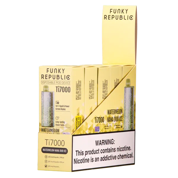 Funky Republic TI7000 7,000 Puff Rechargeable Nicotine Disposable 5pk-Funky Republic-Watermelon Nana Duo Ice-NYC Glass