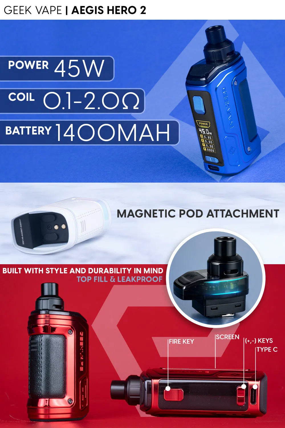 GeekVape H45 (Aegis Hero 2) 4ml 45w Pod Mod Kit NYC GLASS 718 GeekVape H45 (Aegis Hero 2) 4ml 45w Pod Mod Kit NYC GLASS 718