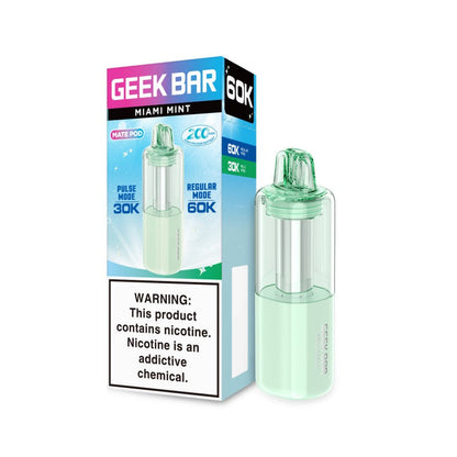 Geek Bar Mate 60K Miami Mint replacement pod, light green, with clear e-liquid tank and matching mouthpiece.