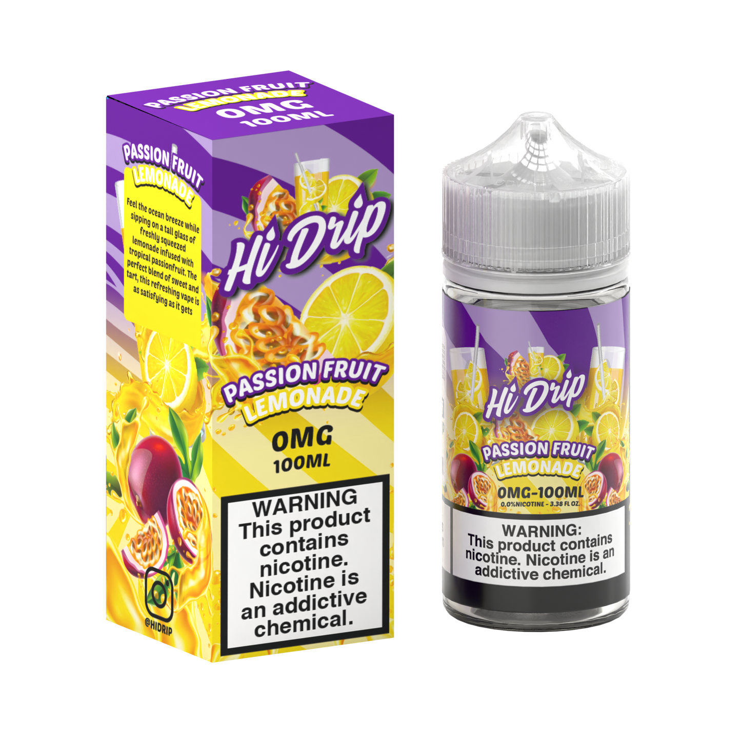 Hi Drip Freebase E-Juice 100ml-Hi Drip-Passionfruit Lemonade-0mg-NYC Glass