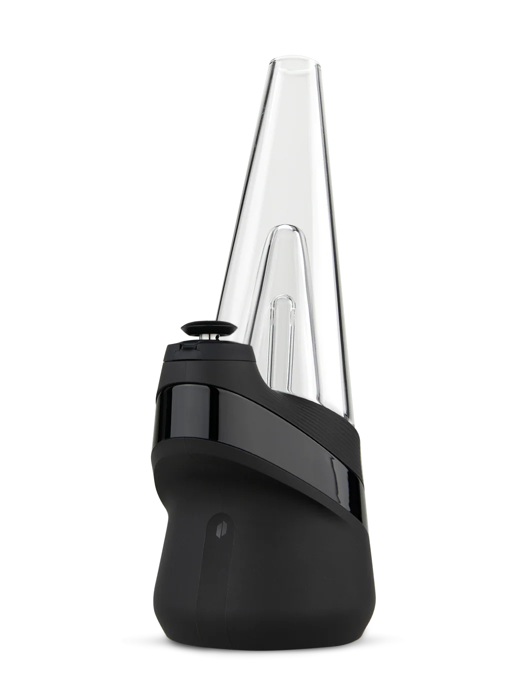 Puffco Peak Smart Rig in Onyx, a sleek black portable dab rig with a clear glass water filtration chamber.
