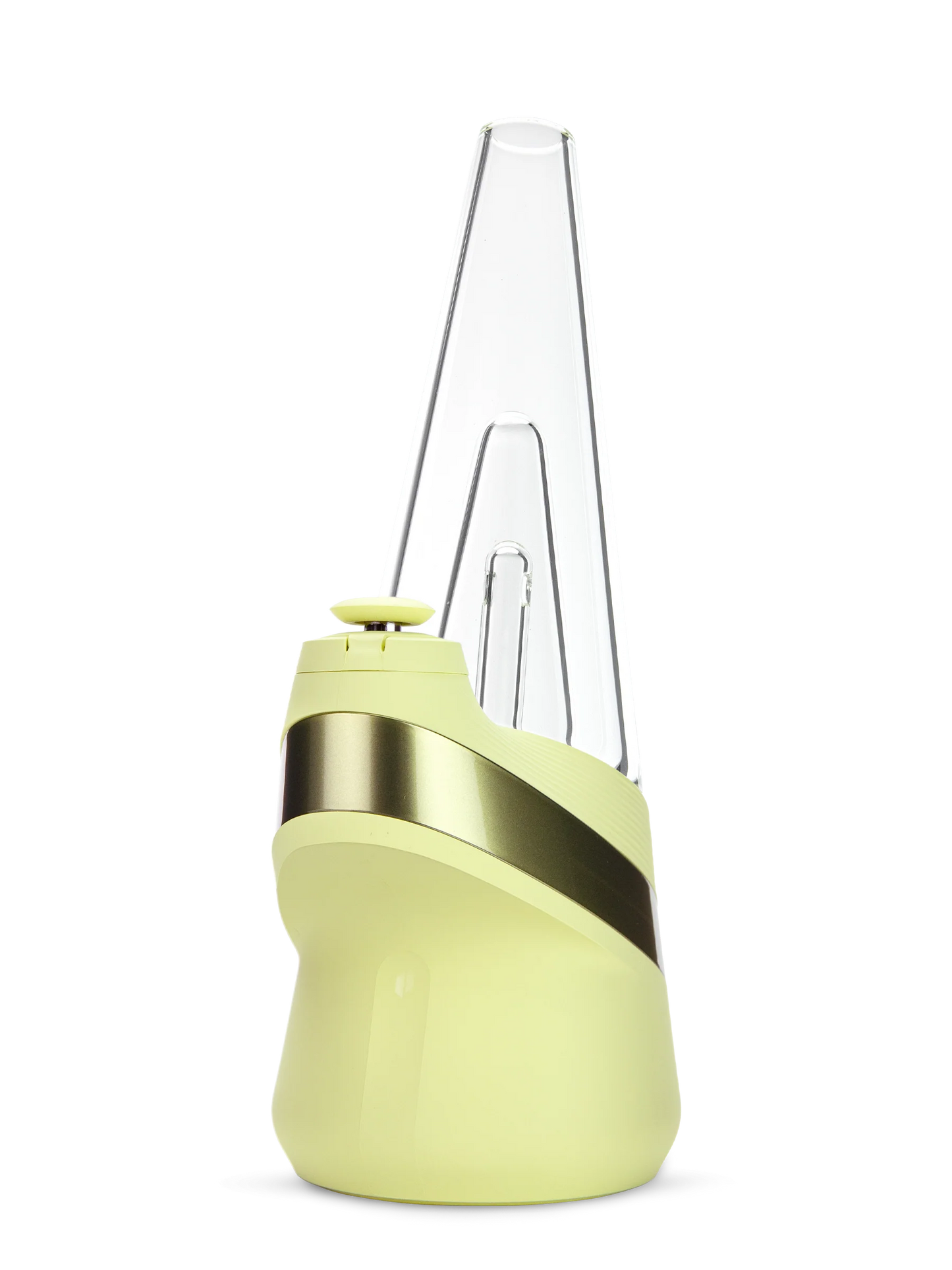 Puffco Peak Smart Rig in Zest, a light green portable dab rig with a clear glass top and gold band.