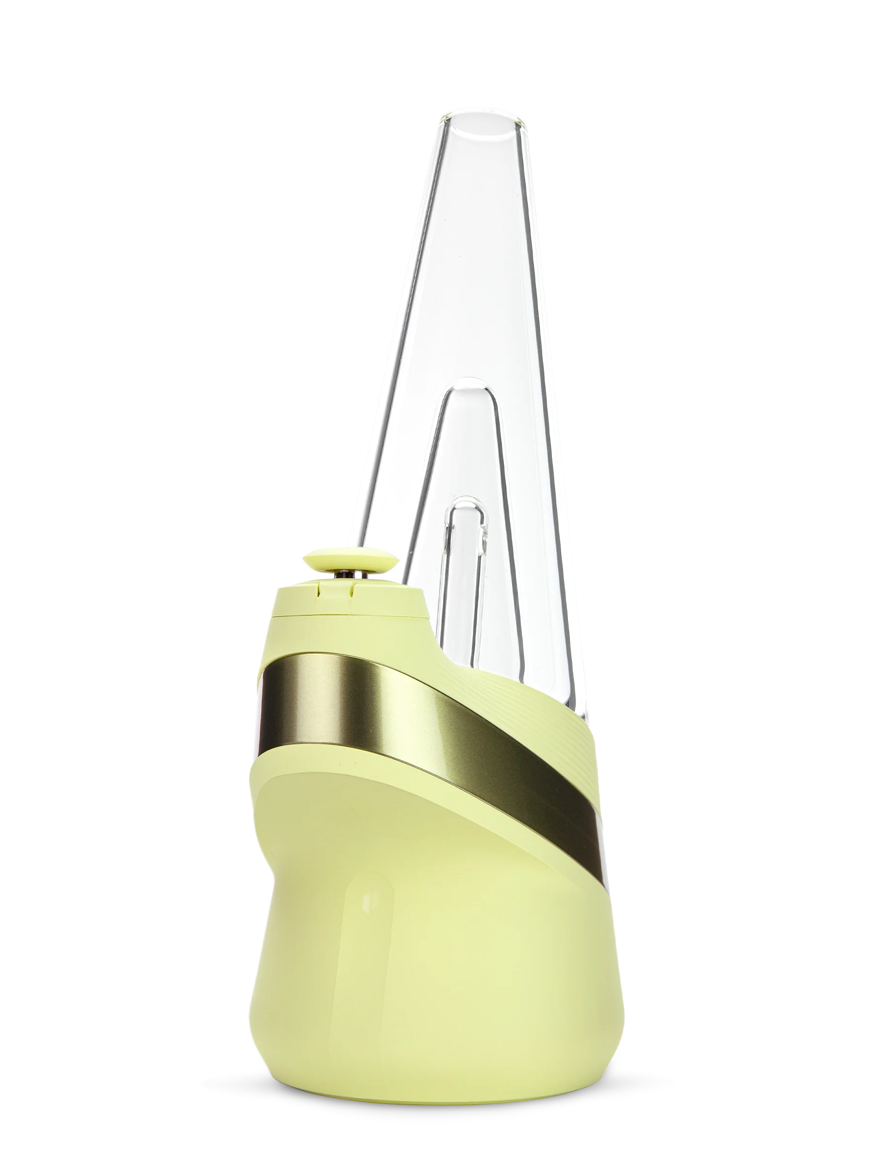 Puffco Peak Smart Rig in Zest, a light green portable dab rig with a clear glass top and gold band.