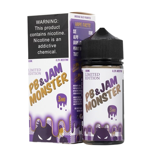 Jam Monster Freebase E-Juice 100ml-Jam Monster-Peanut Butter & Jam Grape-3mg-NYC Glass