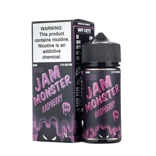 Jam Monster Freebase E-Juice 100ml-Jam Monster-Raspberry-3mg-NYC Glass