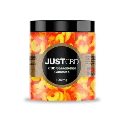 Just CBD Gummies 1000mg Jar-Just CBD-Peach Rings-NYC Glass