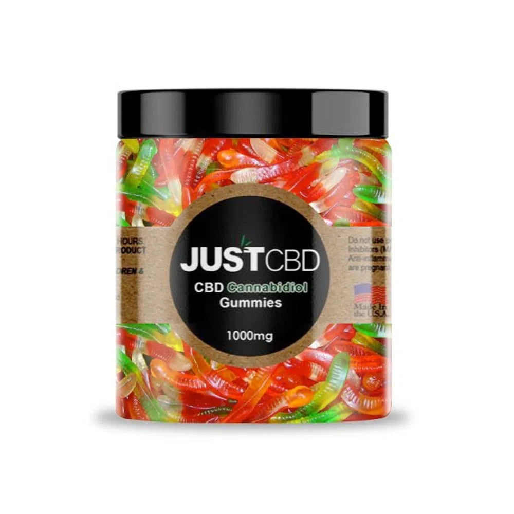 Just CBD Gummies 1000mg Jar-Just CBD-Sugar Free Worms-NYC Glass