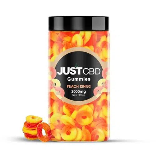 Just CBD Gummies 3000mg Jar-Just CBD-Peach Rings-NYC Glass